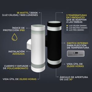 aplique bidireccional led integrado w K southtelecom